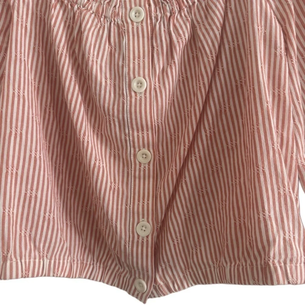 Madewell Puff Sleeve Button Front Cropped Embroidered Stripe Size Medium